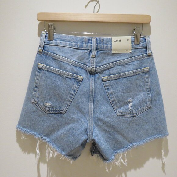 AGOLDE Parker Long Shorts in Swapmeet Light Denim Boho Distressed Casual 23 NWT - Picture 8 of 12